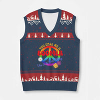 Retro Groovy Hippie Baby Boomer Generation V-Neck Knit Sweater Vest Funny You Call Me A Boomer Like It's A Bad Thing Peace Sign Flower