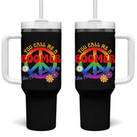 Retro Groovy Hippie Baby Boomer Generation Tumbler With Handle Funny You Call Me A Boomer Like It's A Bad Thing Peace Sign Flower