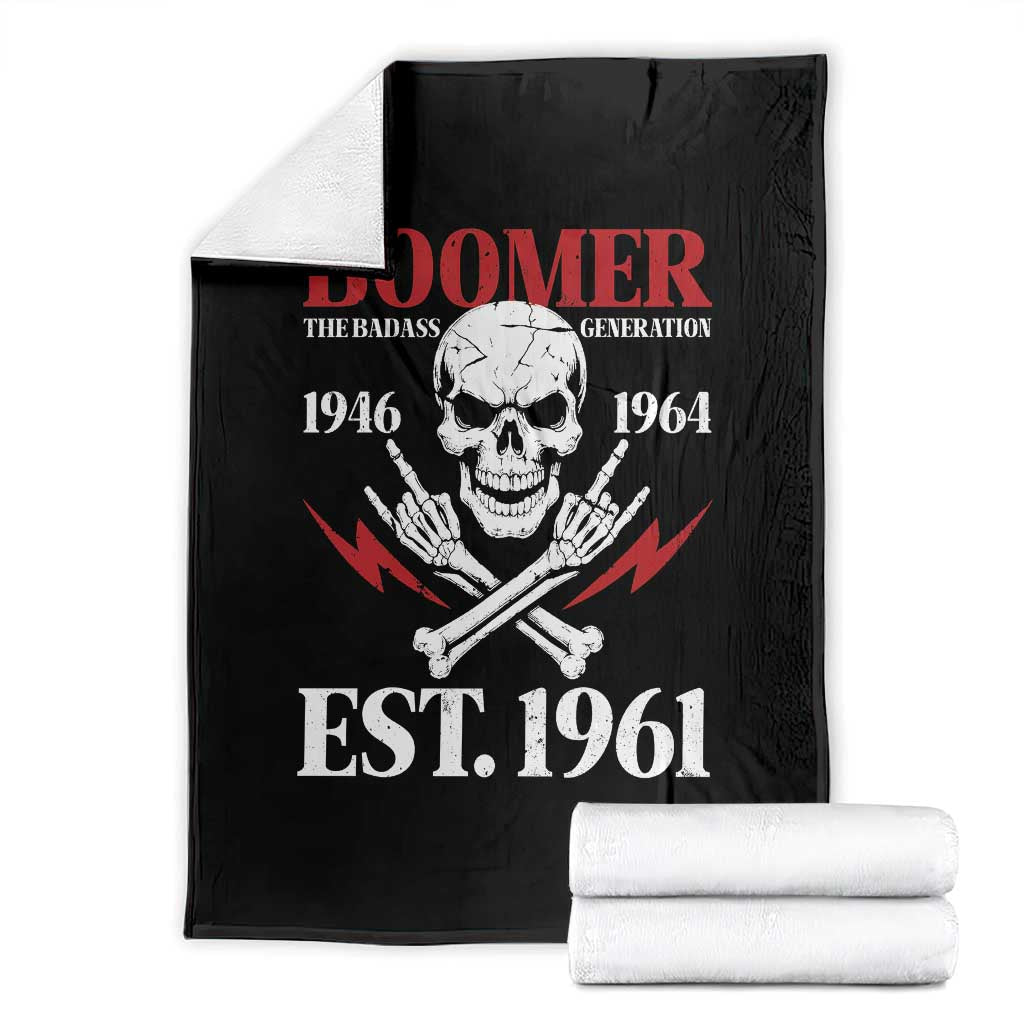 Funny Baby Boomer The Badass Generation Throw Blanket EST 1961 Birthday Gift Skull Rock On Graphic