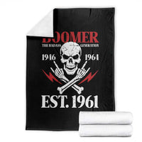 Funny Baby Boomer The Badass Generation Throw Blanket EST 1961 Birthday Gift Skull Rock On Graphic