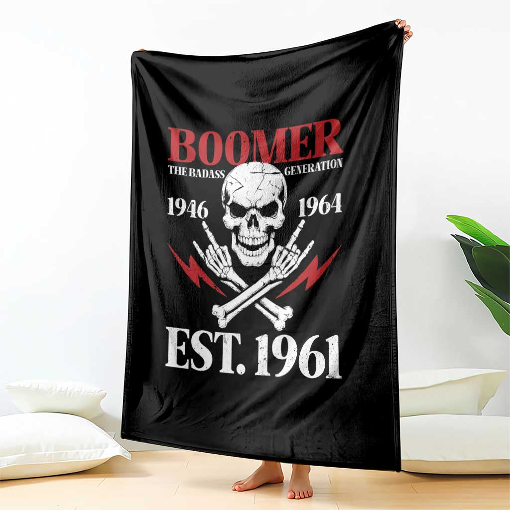 Funny Baby Boomer The Badass Generation Throw Blanket EST 1961 Birthday Gift Skull Rock On Graphic