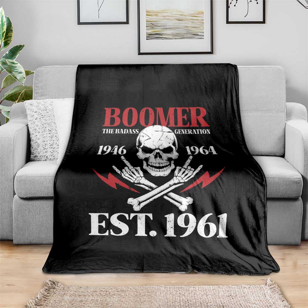 Funny Baby Boomer The Badass Generation Throw Blanket EST 1961 Birthday Gift Skull Rock On Graphic