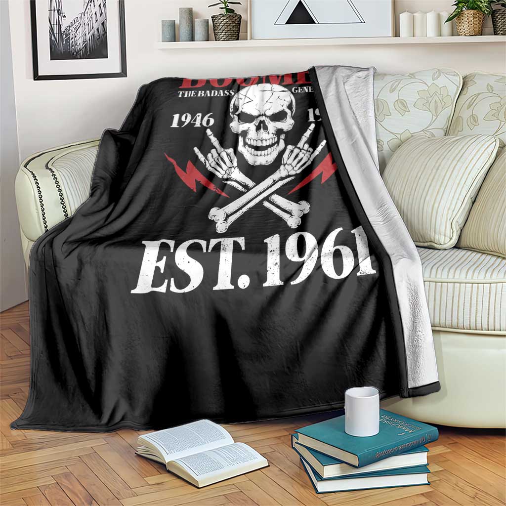 Funny Baby Boomer The Badass Generation Throw Blanket EST 1961 Birthday Gift Skull Rock On Graphic