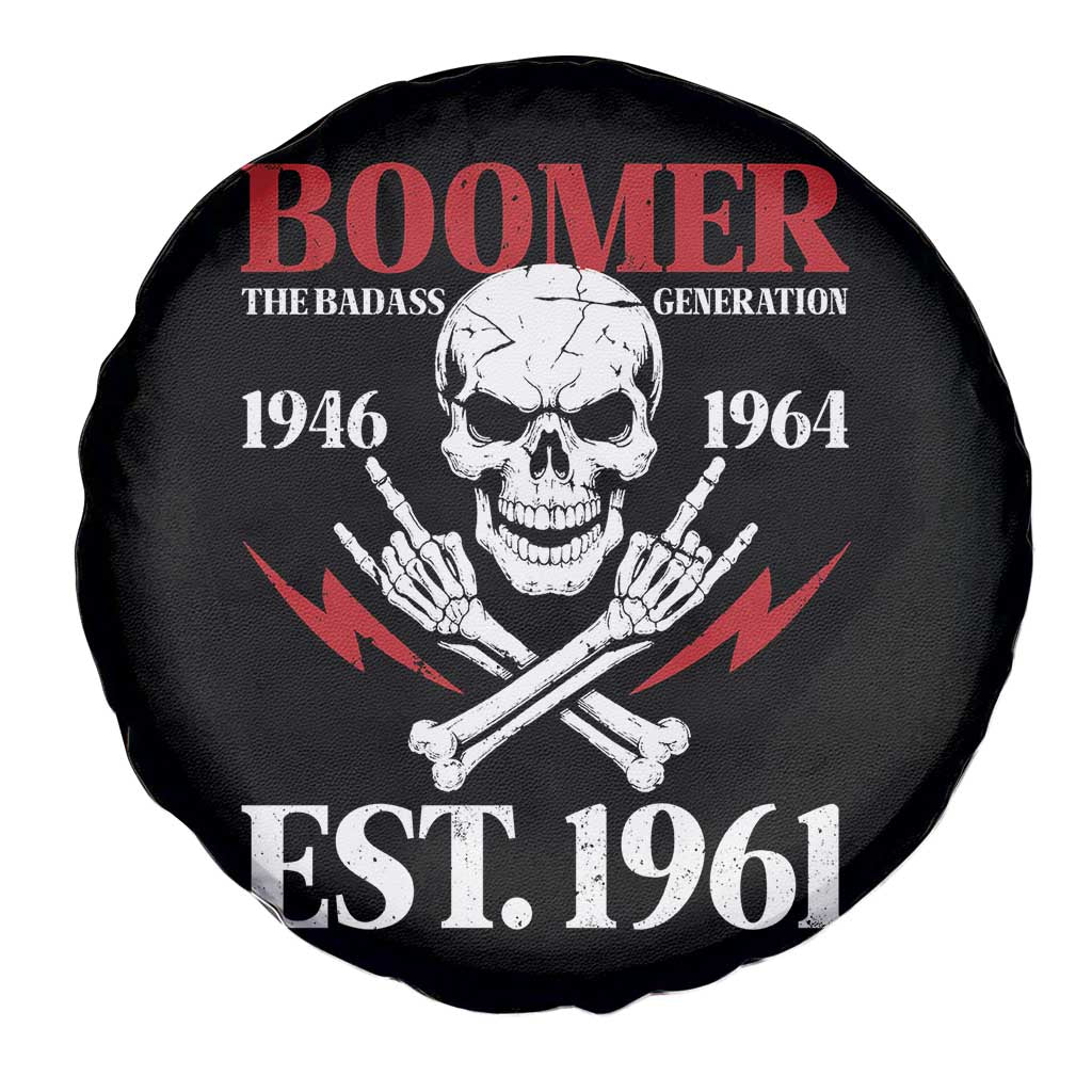 Funny Baby Boomer The Badass Generation Spare Tire Cover EST 1961 Birthday Gift Skull Rock On Graphic