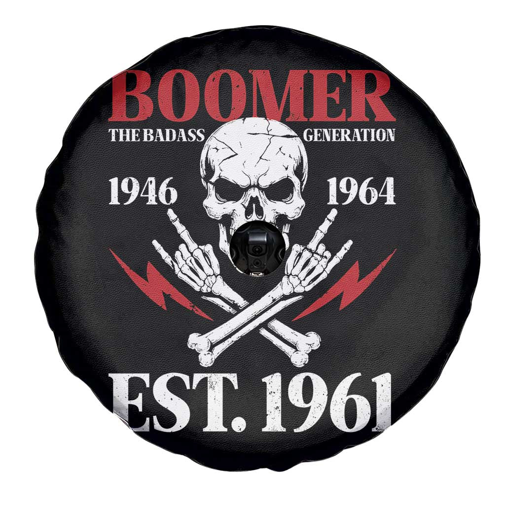 Funny Baby Boomer The Badass Generation Spare Tire Cover EST 1961 Birthday Gift Skull Rock On Graphic