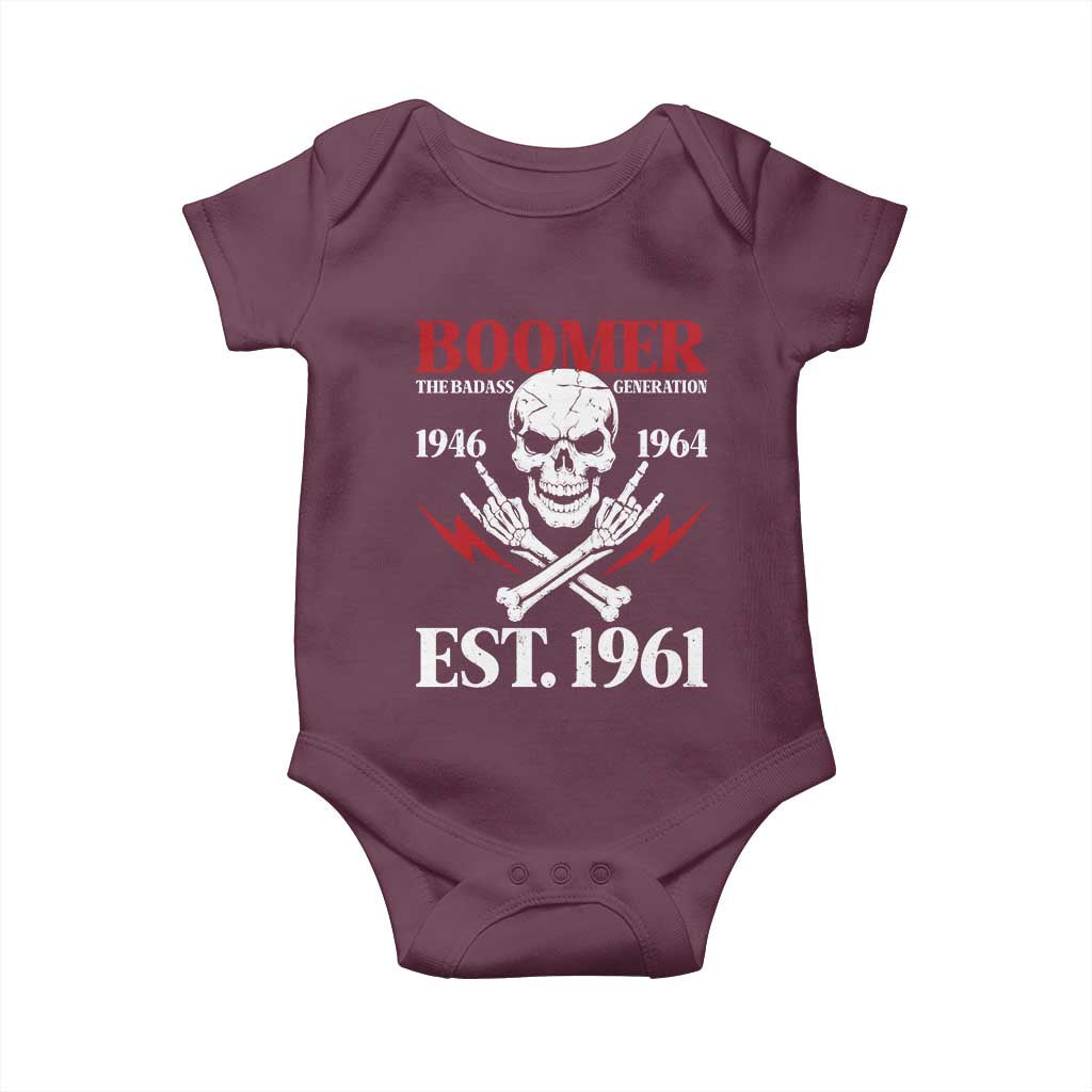Funny Baby Boomer The Badass Generation Baby Onesie EST 1961 Birthday Gift Skull Rock On Graphic
