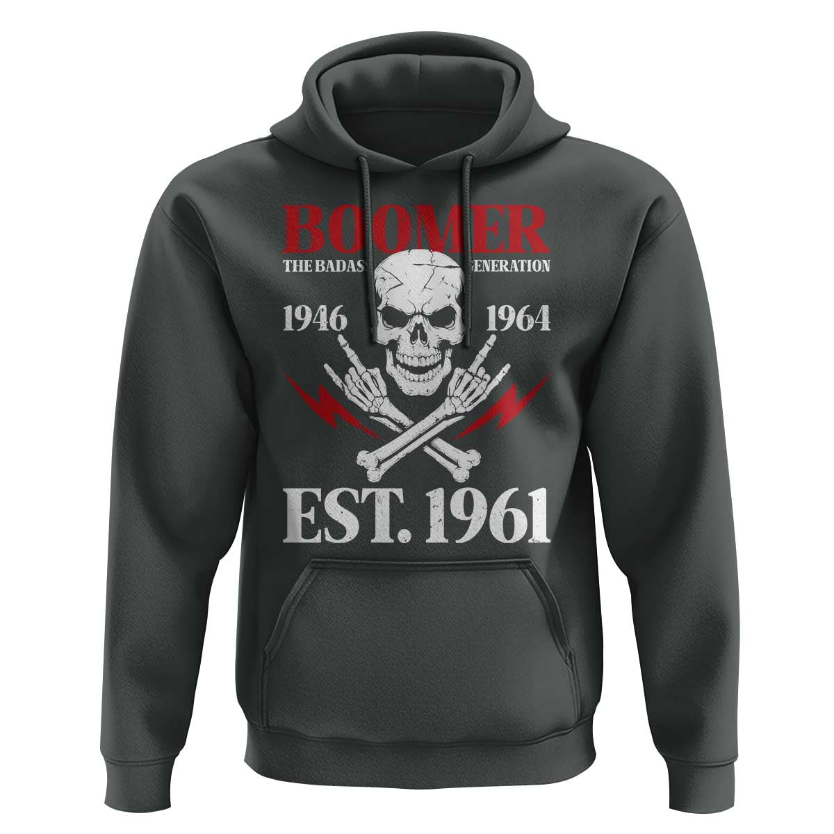 Funny Baby Boomer The Badass Generation Hoodie EST 1961 Birthday Gift Skull Rock On Graphic