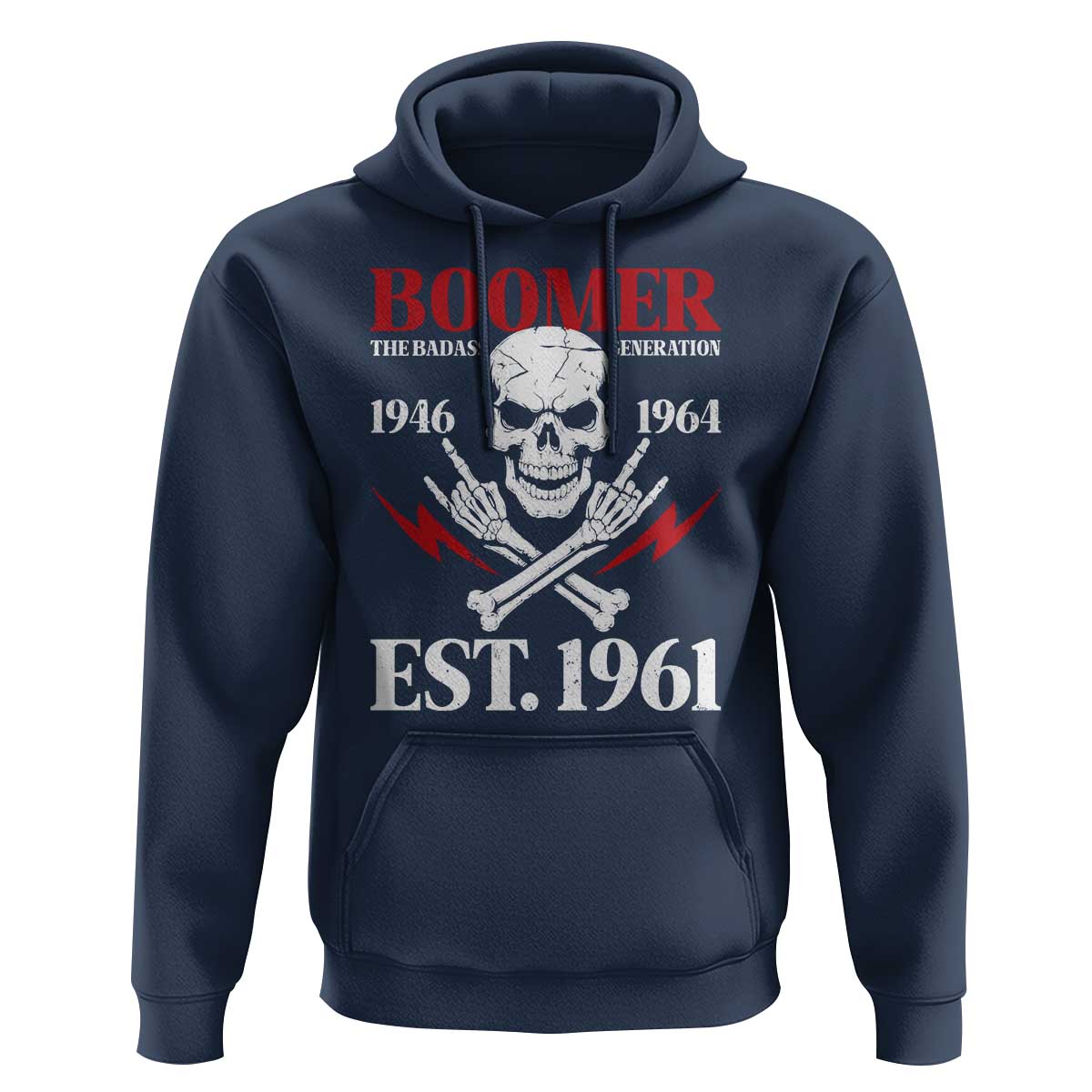 Funny Baby Boomer The Badass Generation Hoodie EST 1961 Birthday Gift Skull Rock On Graphic