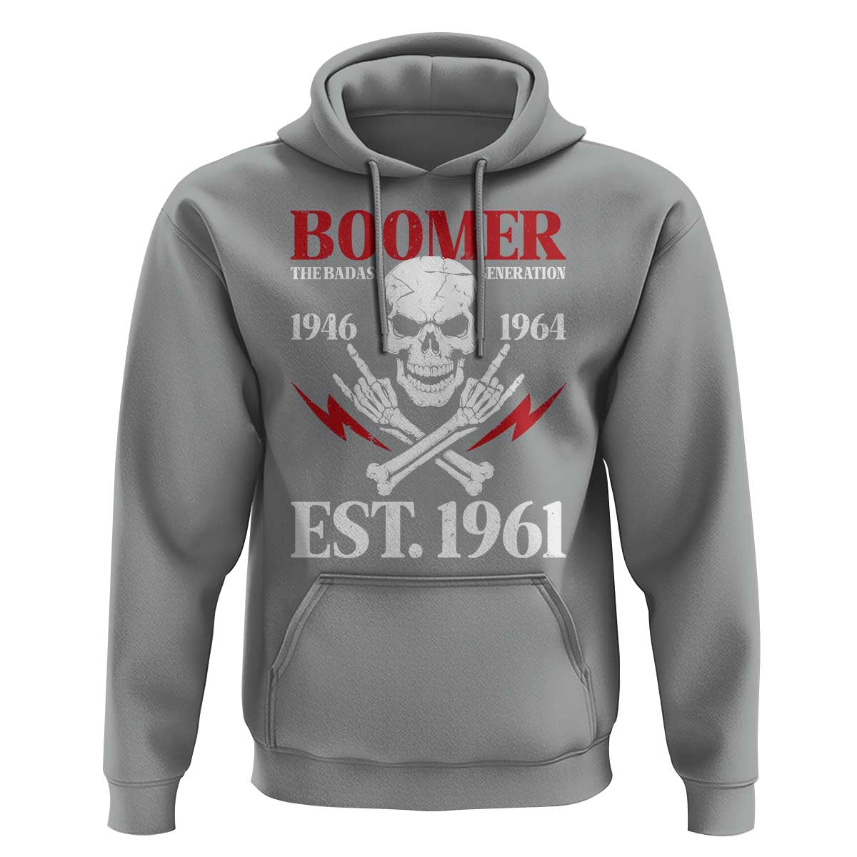 Funny Baby Boomer The Badass Generation Hoodie EST 1961 Birthday Gift Skull Rock On Graphic
