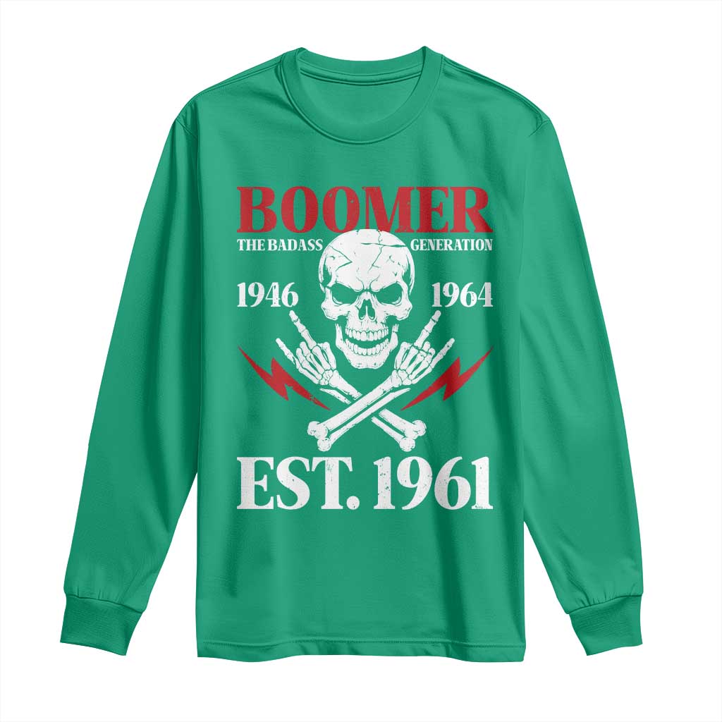 Funny Baby Boomer The Badass Generation Long Sleeve Shirt EST 1961 Birthday Gift Skull Rock On Graphic