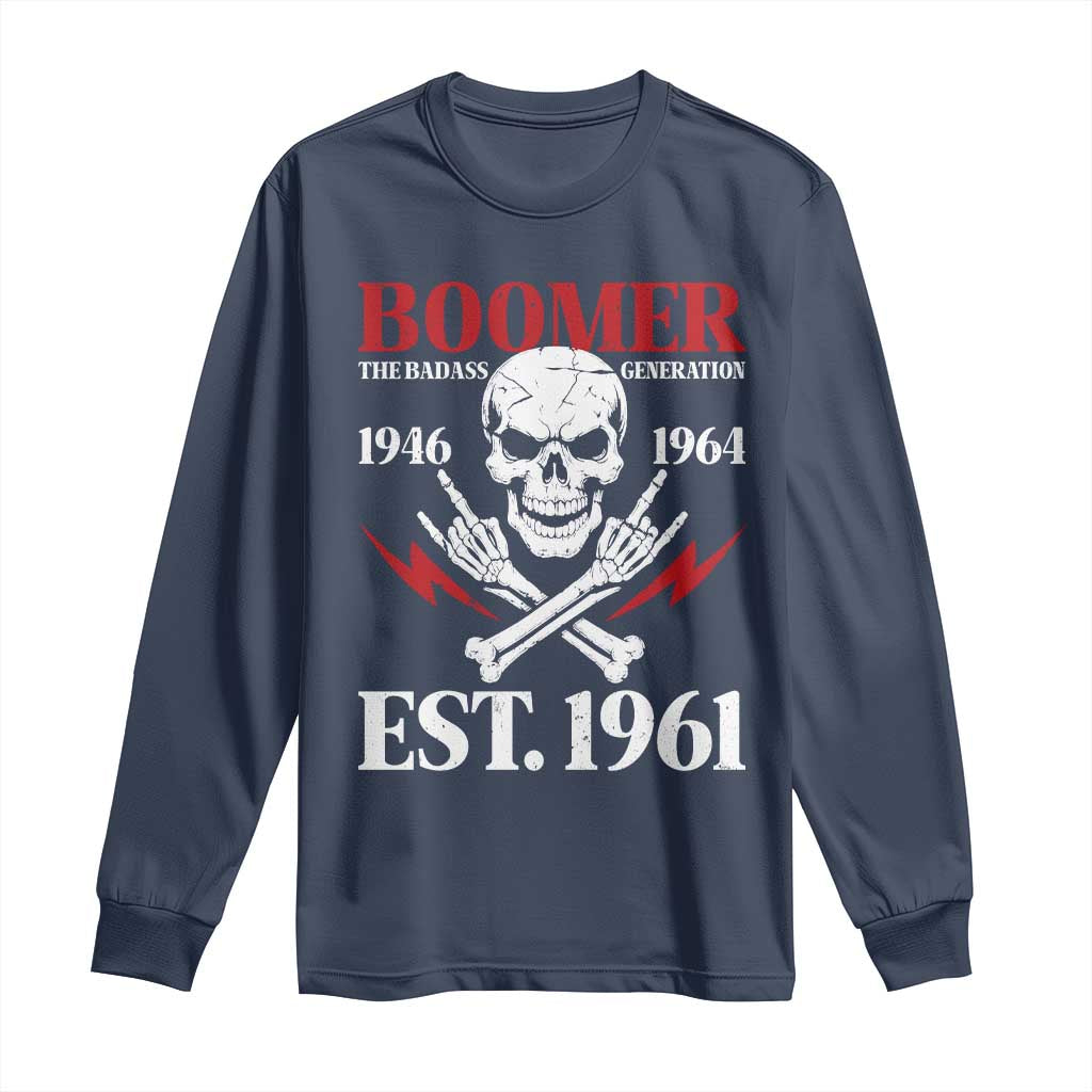 Funny Baby Boomer The Badass Generation Long Sleeve Shirt EST 1961 Birthday Gift Skull Rock On Graphic