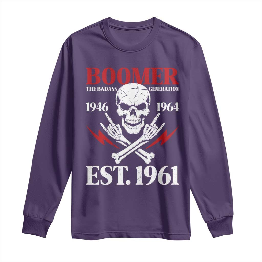 Funny Baby Boomer The Badass Generation Long Sleeve Shirt EST 1961 Birthday Gift Skull Rock On Graphic