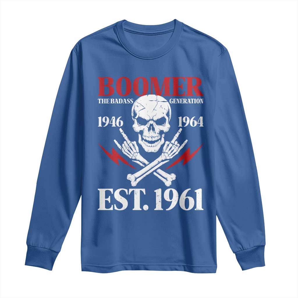 Funny Baby Boomer The Badass Generation Long Sleeve Shirt EST 1961 Birthday Gift Skull Rock On Graphic