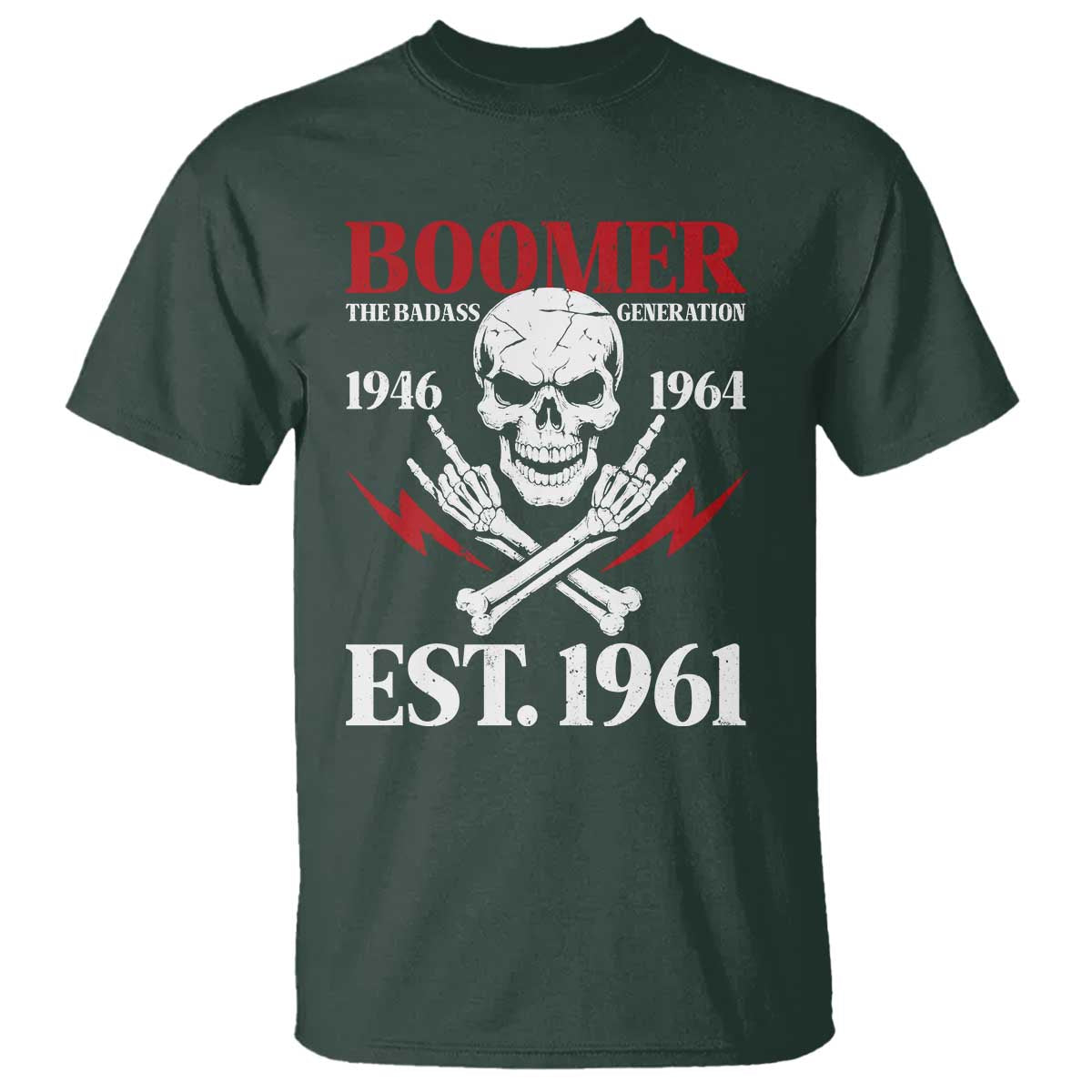 Funny Baby Boomer The Badass Generation T Shirt EST 1961 Birthday Gift Skull Rock On Graphic