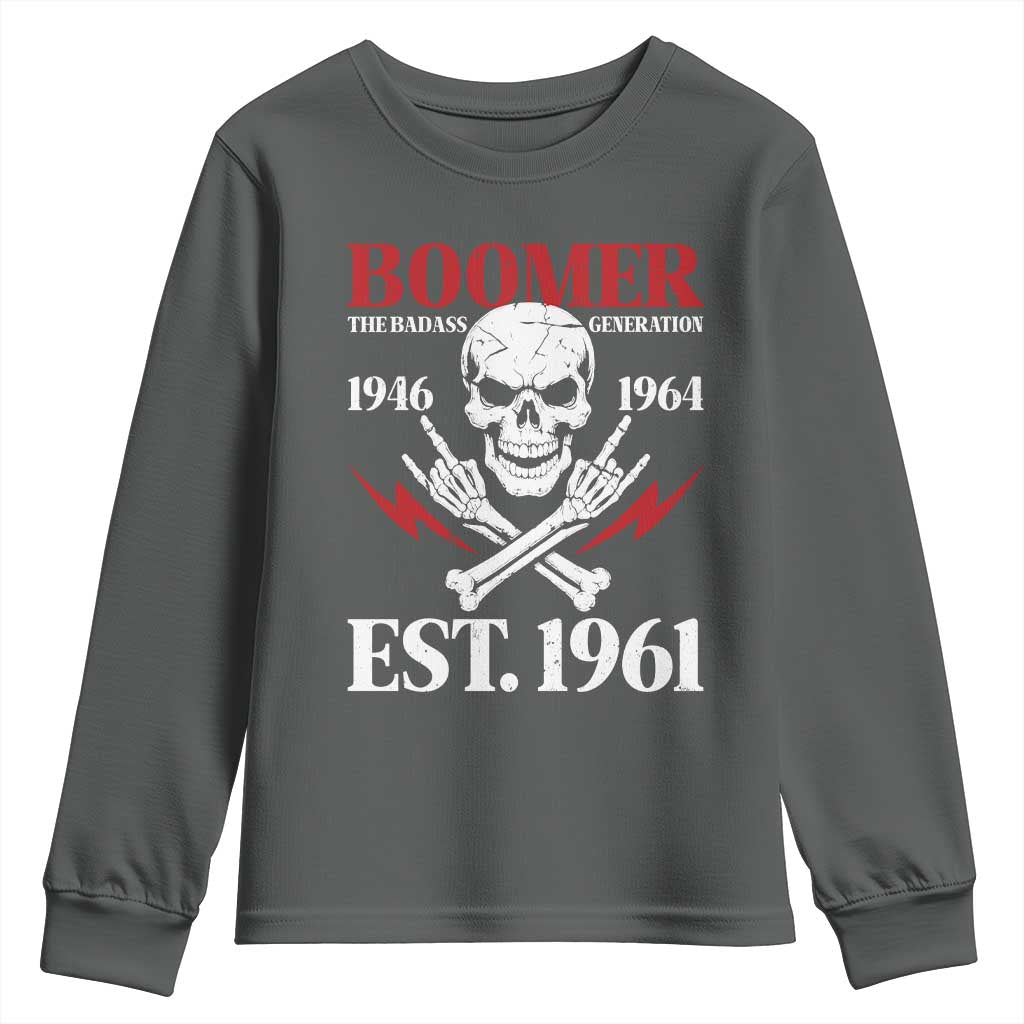 Funny Baby Boomer The Badass Generation Youth Sweatshirt EST 1961 Birthday Gift Skull Rock On Graphic