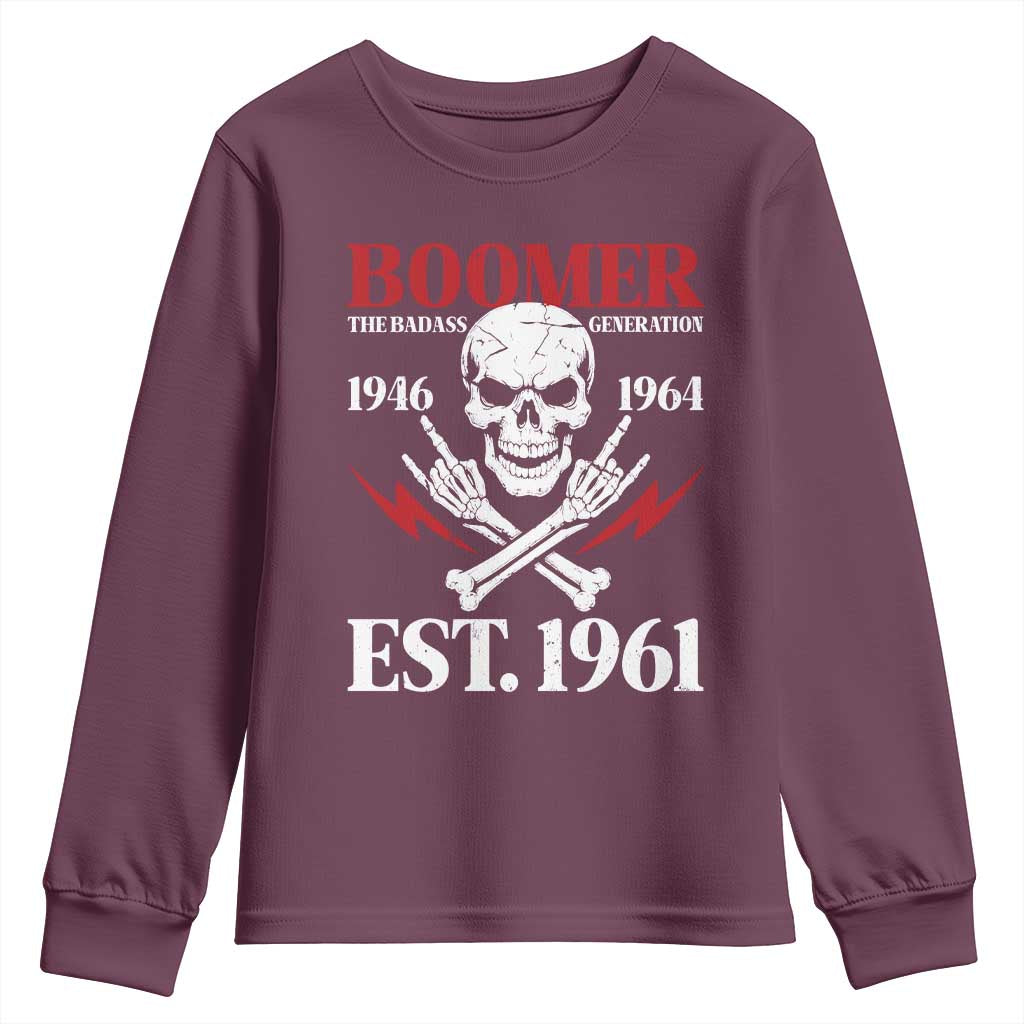 Funny Baby Boomer The Badass Generation Youth Sweatshirt EST 1961 Birthday Gift Skull Rock On Graphic