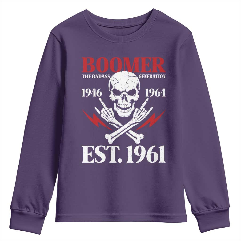 Funny Baby Boomer The Badass Generation Youth Sweatshirt EST 1961 Birthday Gift Skull Rock On Graphic
