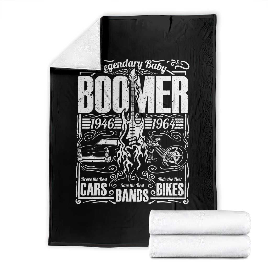Legendary Baby Boomer Generation 1946 to 1964 Throw Blanket Vintage Rocker Classic Cars And Bikes Graphic