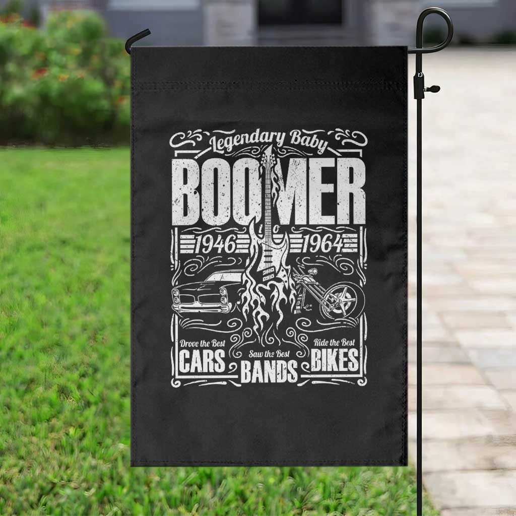 Legendary Baby Boomer Generation 1946 to 1964 Garden Flag Vintage Rocker Classic Cars And Bikes Graphic
