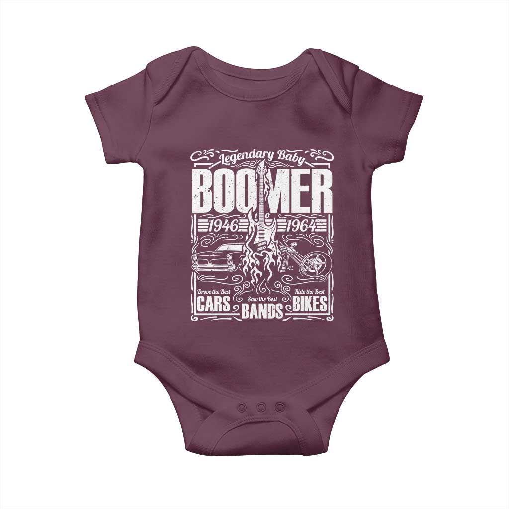 Legendary Baby Boomer Generation 1946 to 1964 Baby Onesie Vintage Rocker Classic Cars And Bikes Graphic