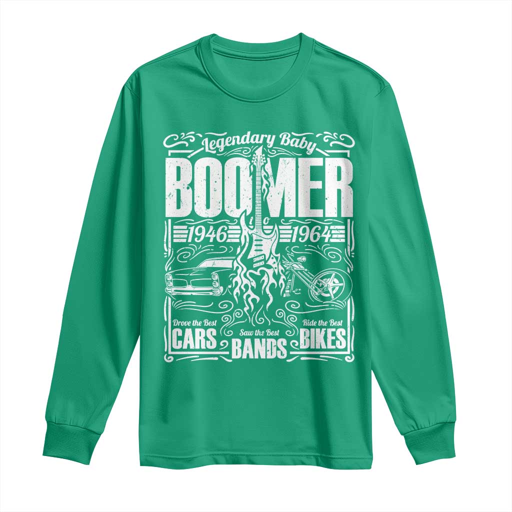 Legendary Baby Boomer Generation 1946 to 1964 Long Sleeve Shirt Vintage Rocker Classic Cars And Bikes Graphic