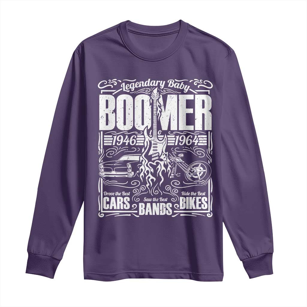 Legendary Baby Boomer Generation 1946 to 1964 Long Sleeve Shirt Vintage Rocker Classic Cars And Bikes Graphic
