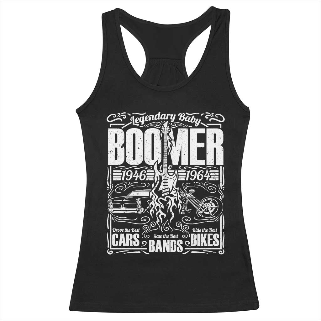 Legendary Baby Boomer Generation 1946 to 1964 Racerback Tank Top Vintage Rocker Classic Cars And Bikes Graphic