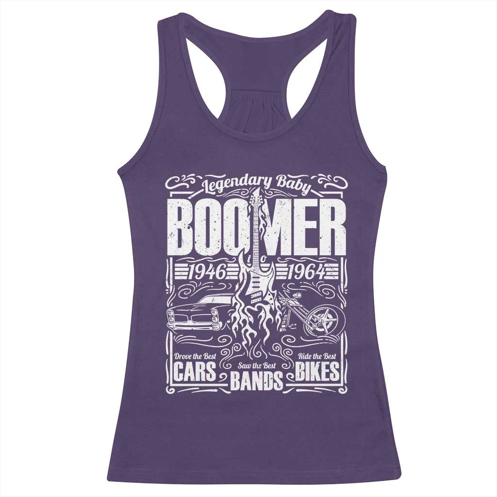 Legendary Baby Boomer Generation 1946 to 1964 Racerback Tank Top Vintage Rocker Classic Cars And Bikes Graphic