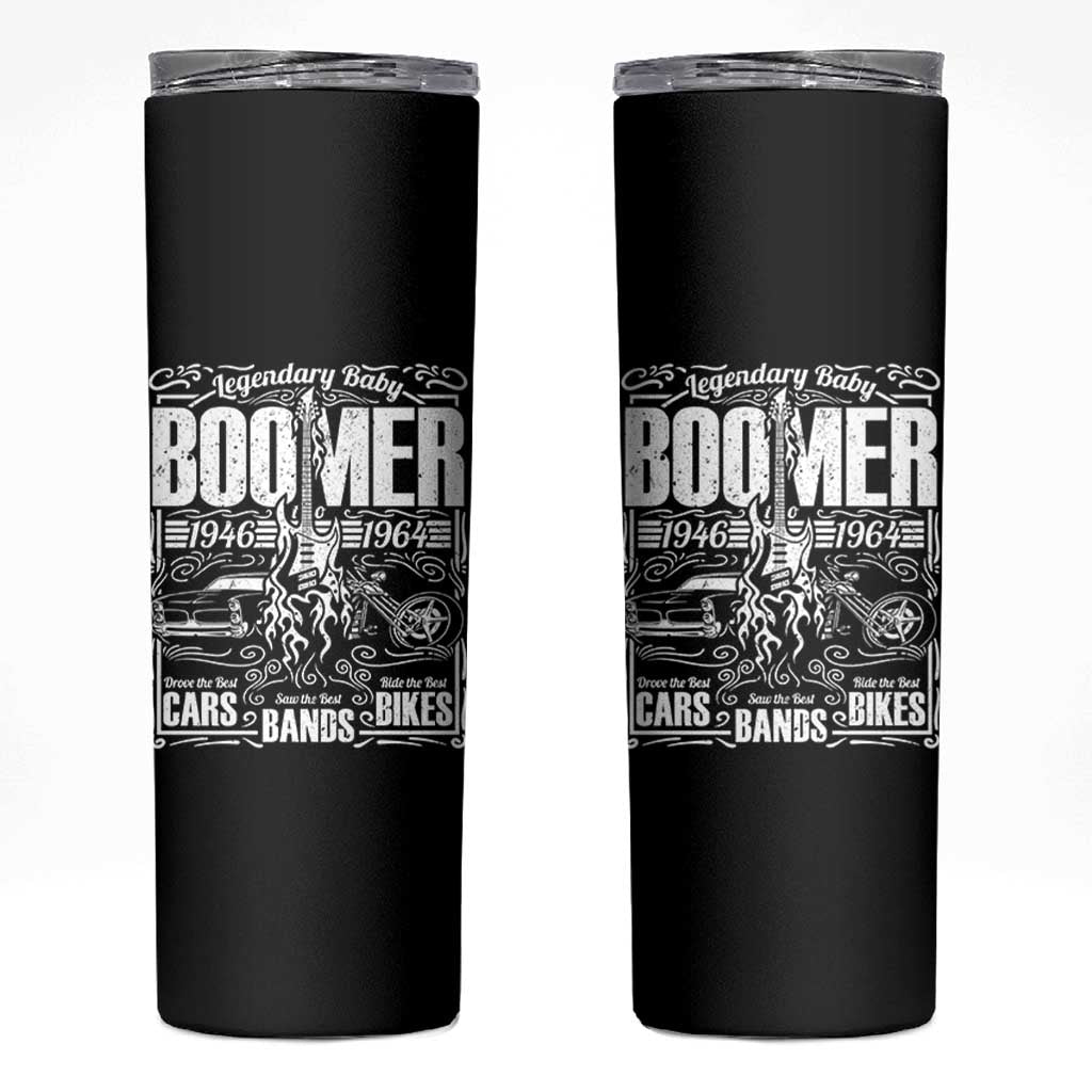 Legendary Baby Boomer Generation 1946 to 1964 Skinny Tumbler Vintage Rocker Classic Cars And Bikes Graphic