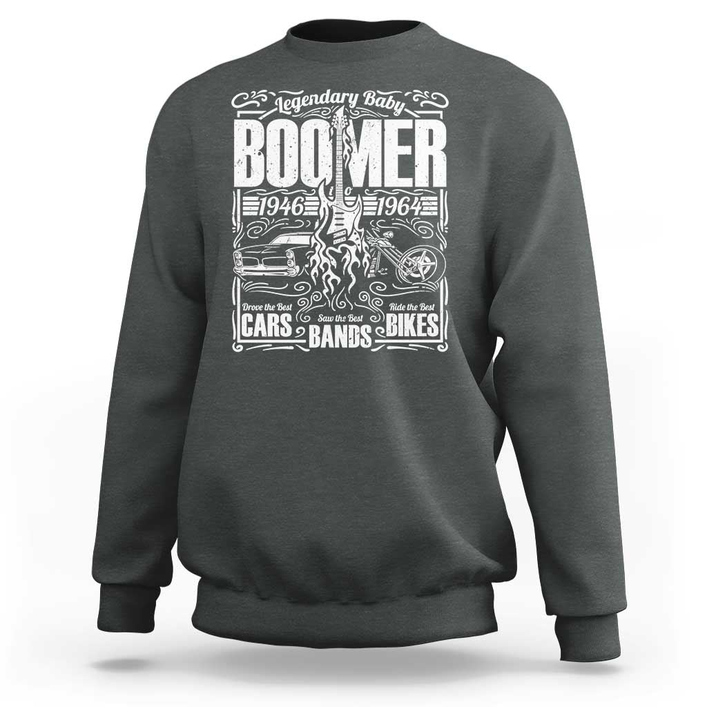 Legendary Baby Boomer Generation 1946 to 1964 Sweatshirt Vintage Rocker Classic Cars And Bikes Graphic