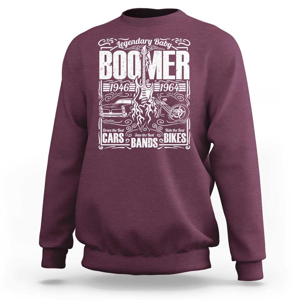 Legendary Baby Boomer Generation 1946 to 1964 Sweatshirt Vintage Rocker Classic Cars And Bikes Graphic