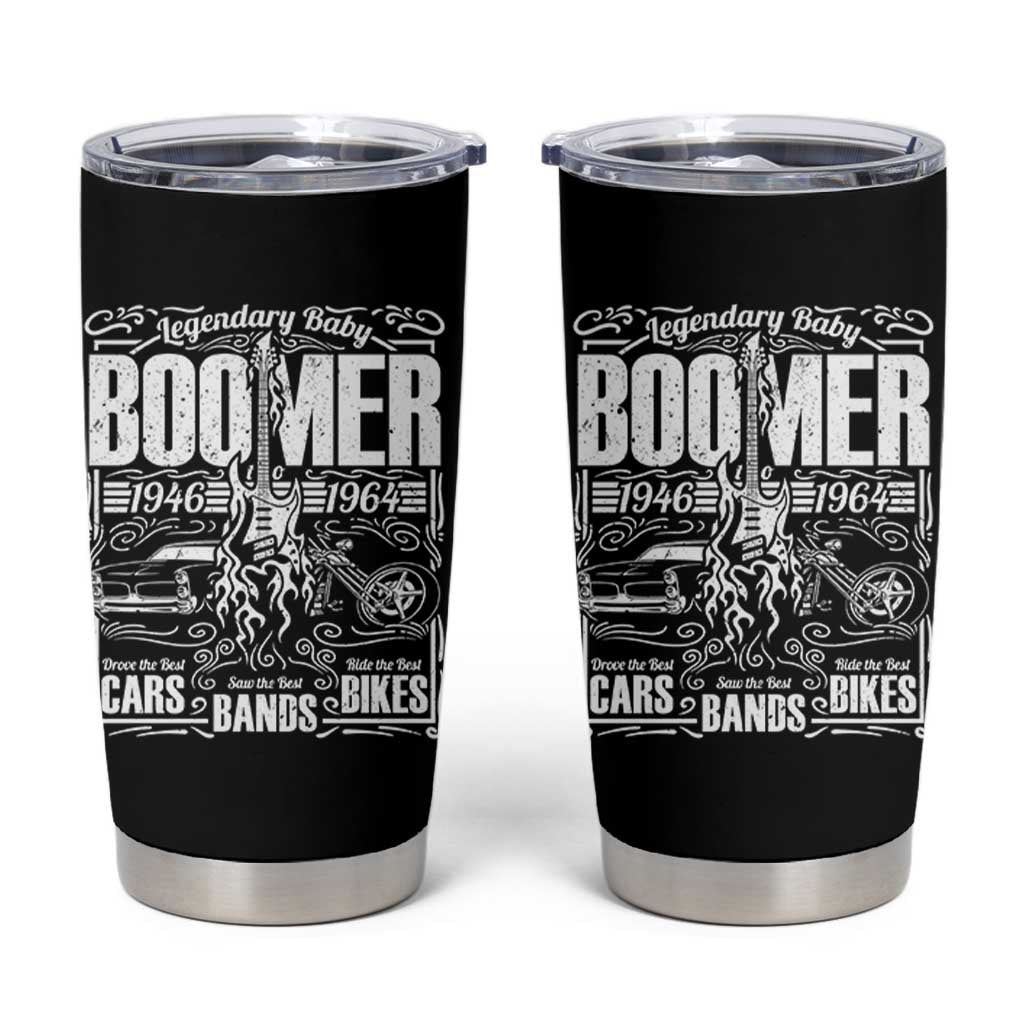 Legendary Baby Boomer Generation 1946 to 1964 Tumbler Cup Vintage Rocker Classic Cars And Bikes Graphic