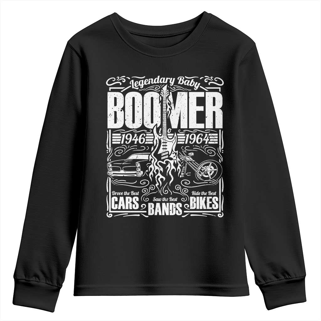 Legendary Baby Boomer Generation 1946 to 1964 Youth Sweatshirt Vintage Rocker Classic Cars And Bikes Graphic