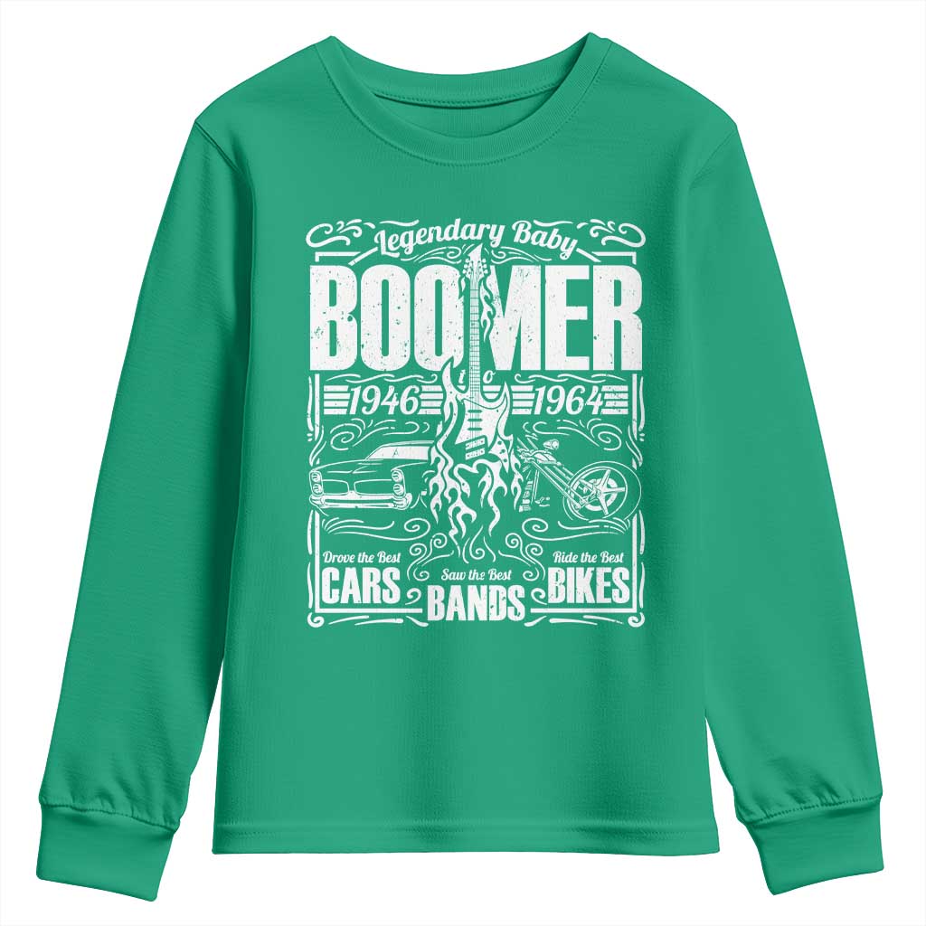 Legendary Baby Boomer Generation 1946 to 1964 Youth Sweatshirt Vintage Rocker Classic Cars And Bikes Graphic