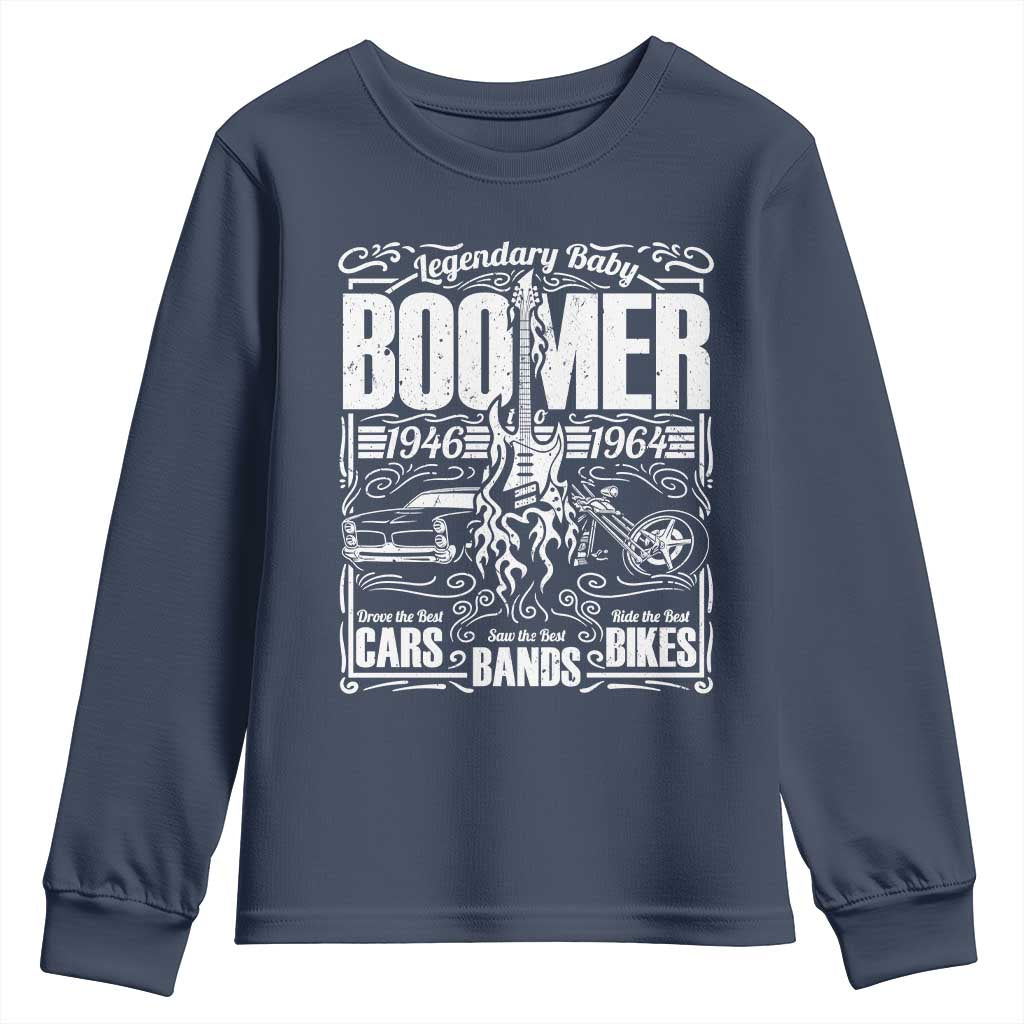 Legendary Baby Boomer Generation 1946 to 1964 Youth Sweatshirt Vintage Rocker Classic Cars And Bikes Graphic
