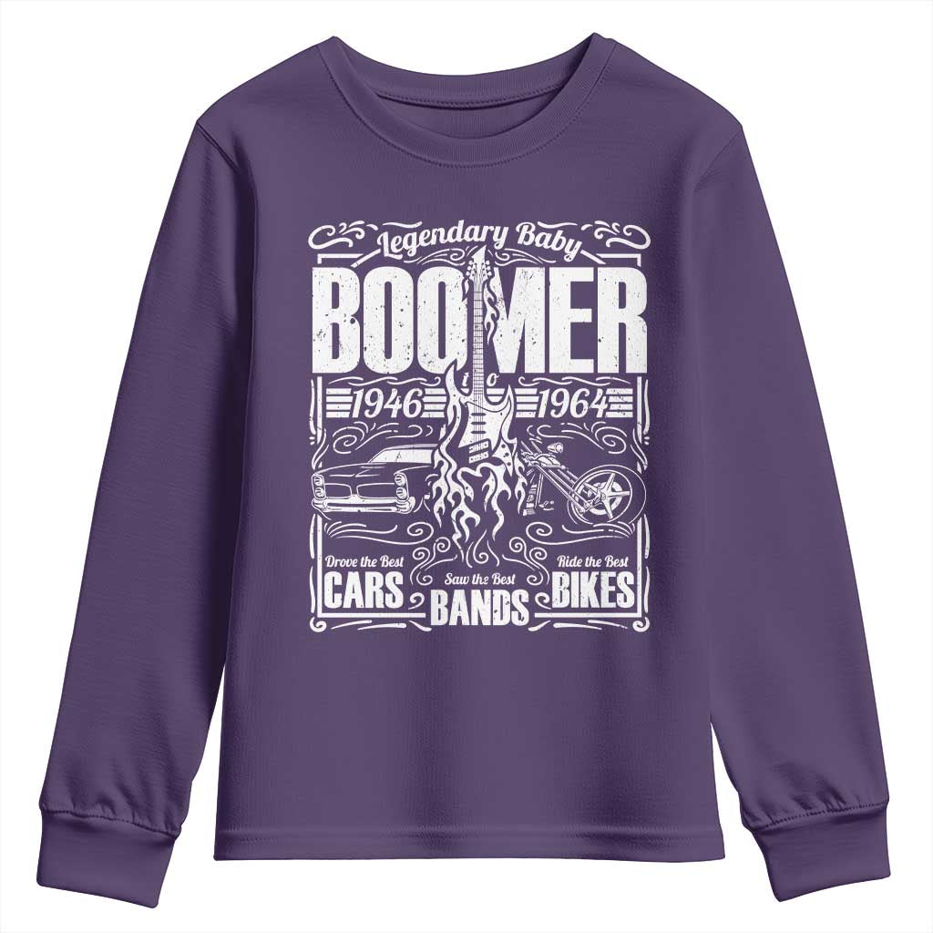 Legendary Baby Boomer Generation 1946 to 1964 Youth Sweatshirt Vintage Rocker Classic Cars And Bikes Graphic