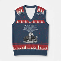 Crap Thats Due Tomorrow Thomas Jefferson Graphic V-Neck Knit Sweater Vest Funny Procrastination of Declaration of Indepence Historical Meme