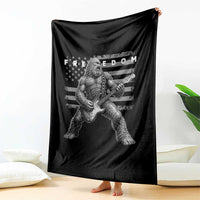 Freedom Bigfoot Playing Electric Guitar Throw Blanket Sasquatch Rock Star American Flag Patriotic Graphic