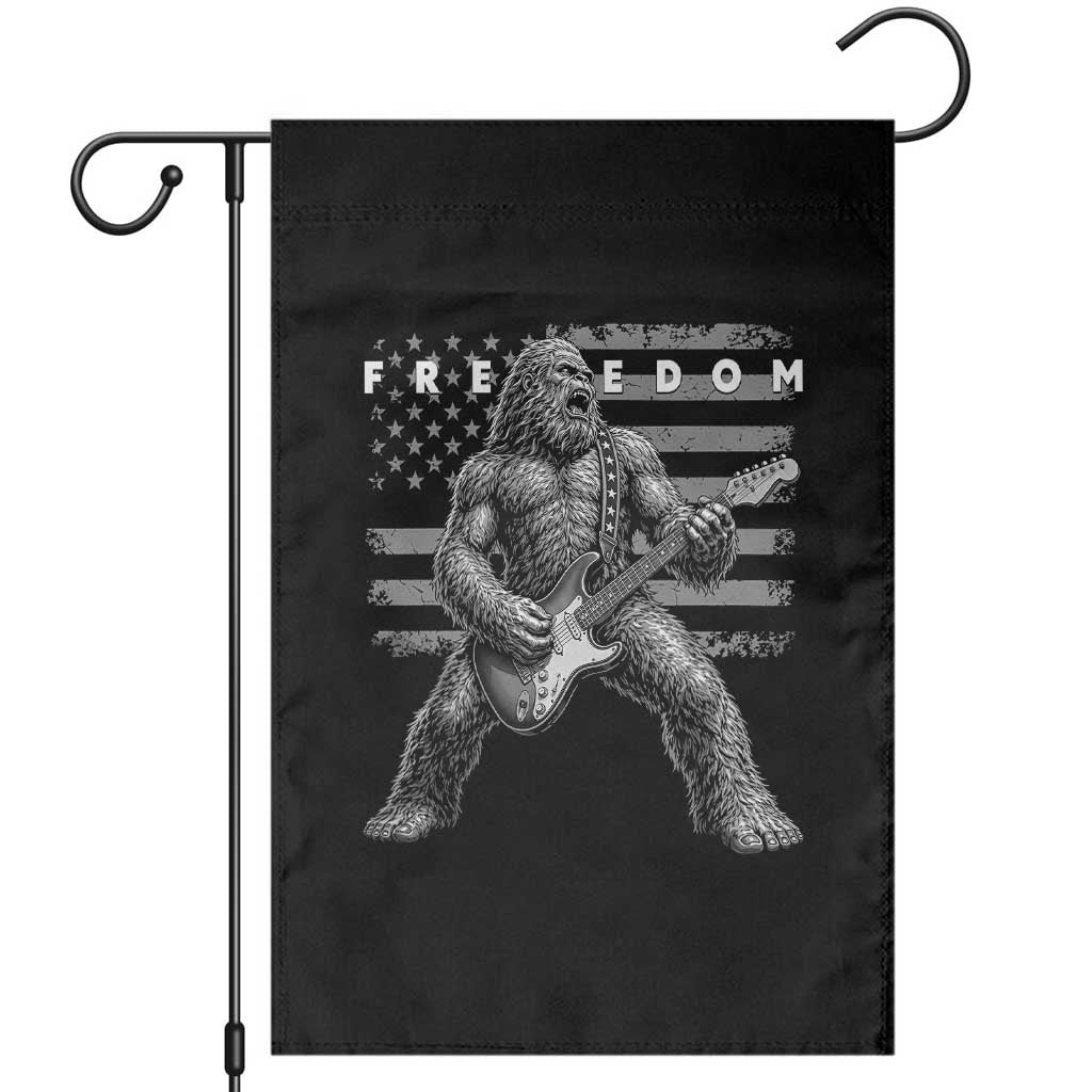 Freedom Bigfoot Playing Electric Guitar Garden Flag Sasquatch Rock Star American Flag Patriotic Graphic