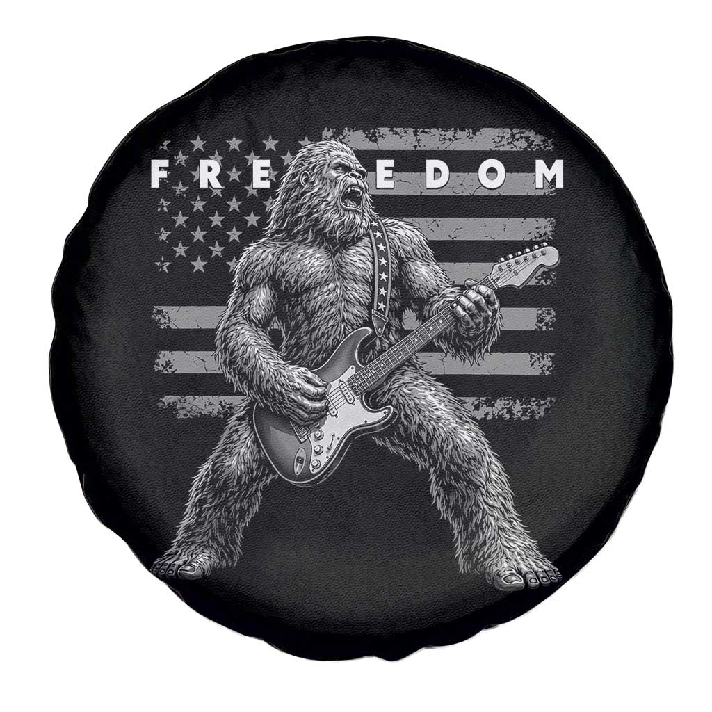 Freedom Bigfoot Playing Electric Guitar Spare Tire Cover Sasquatch Rock Star American Flag Patriotic Graphic