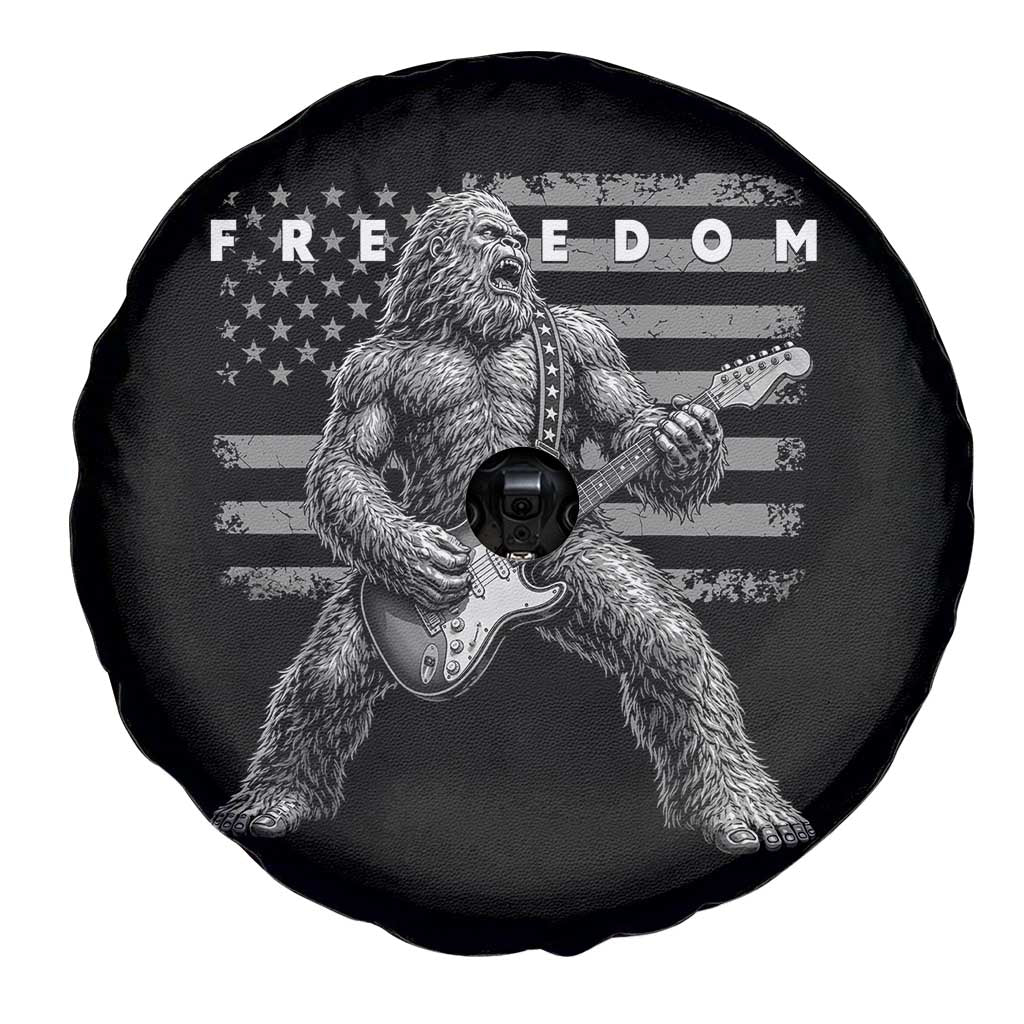 Freedom Bigfoot Playing Electric Guitar Spare Tire Cover Sasquatch Rock Star American Flag Patriotic Graphic