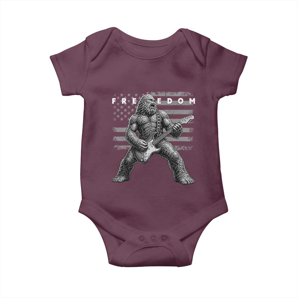 Freedom Bigfoot Playing Electric Guitar Baby Onesie Sasquatch Rock Star American Flag Patriotic Graphic