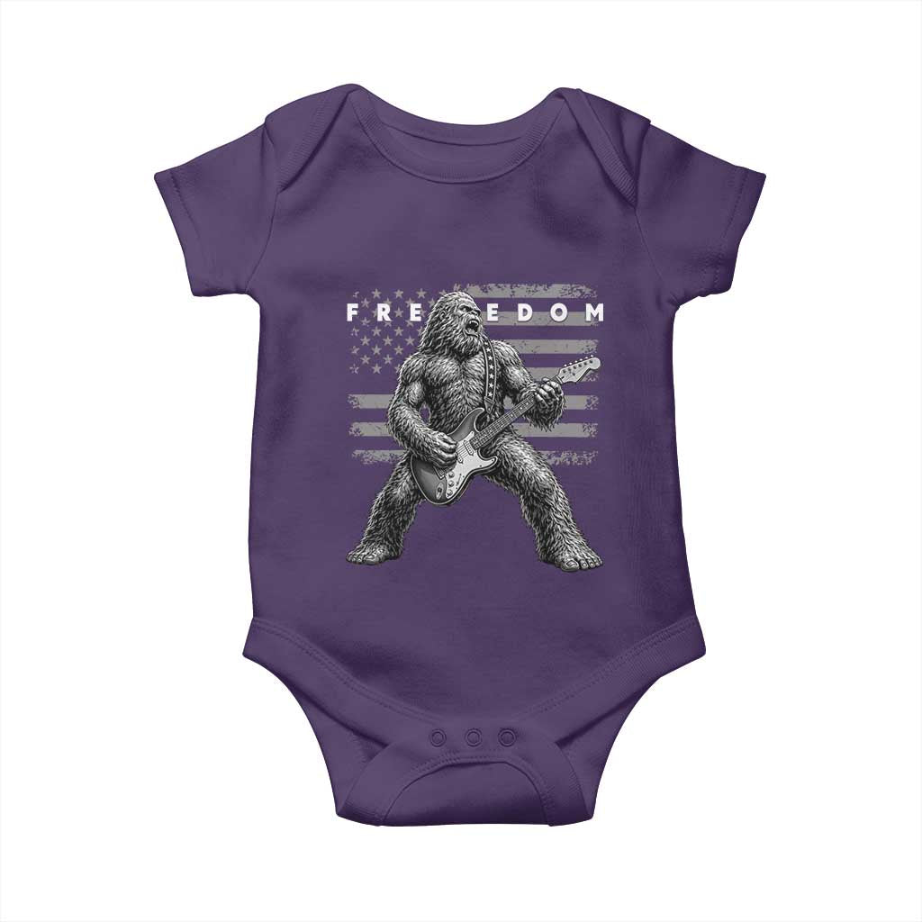 Freedom Bigfoot Playing Electric Guitar Baby Onesie Sasquatch Rock Star American Flag Patriotic Graphic