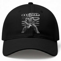 Freedom Bigfoot Playing Electric Guitar Baseball Cap Sasquatch Rock Star American Flag Patriotic Graphic