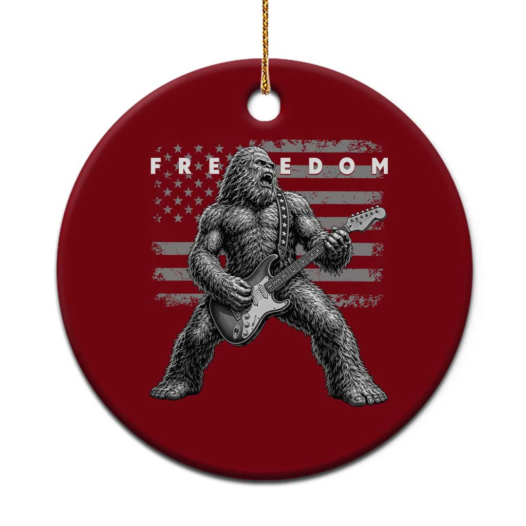 Freedom Bigfoot Playing Electric Guitar Ceramic Ornament Sasquatch Rock Star American Flag Patriotic Graphic
