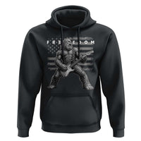 Freedom Bigfoot Playing Electric Guitar Hoodie Sasquatch Rock Star American Flag Patriotic Graphic