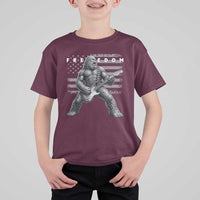 Freedom Bigfoot Playing Electric Guitar T Shirt For Kid Sasquatch Rock Star American Flag Patriotic Graphic