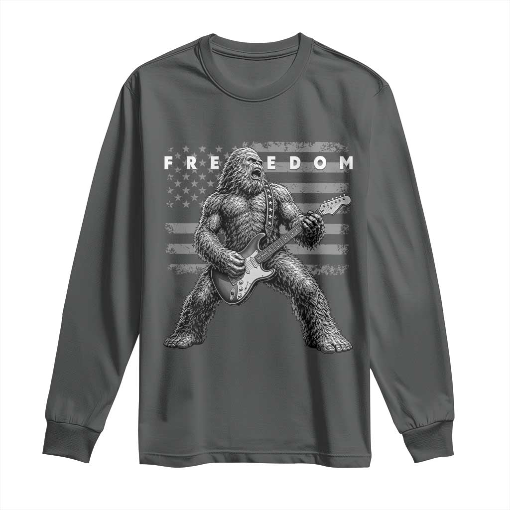 Freedom Bigfoot Playing Electric Guitar Long Sleeve Shirt Sasquatch Rock Star American Flag Patriotic Graphic