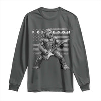 Freedom Bigfoot Playing Electric Guitar Long Sleeve Shirt Sasquatch Rock Star American Flag Patriotic Graphic