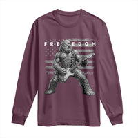 Freedom Bigfoot Playing Electric Guitar Long Sleeve Shirt Sasquatch Rock Star American Flag Patriotic Graphic